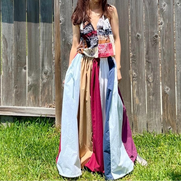 Handmade Quilted Halter Crop Top – Cowboy Tie-Dye Mix SKU 05061 - Picture 5 of 10